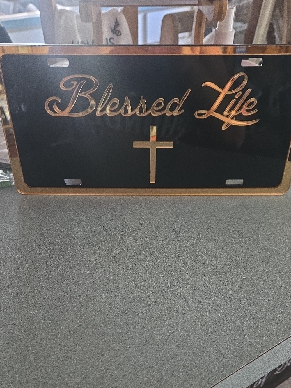 Blessed Life Gold Script License Plate
